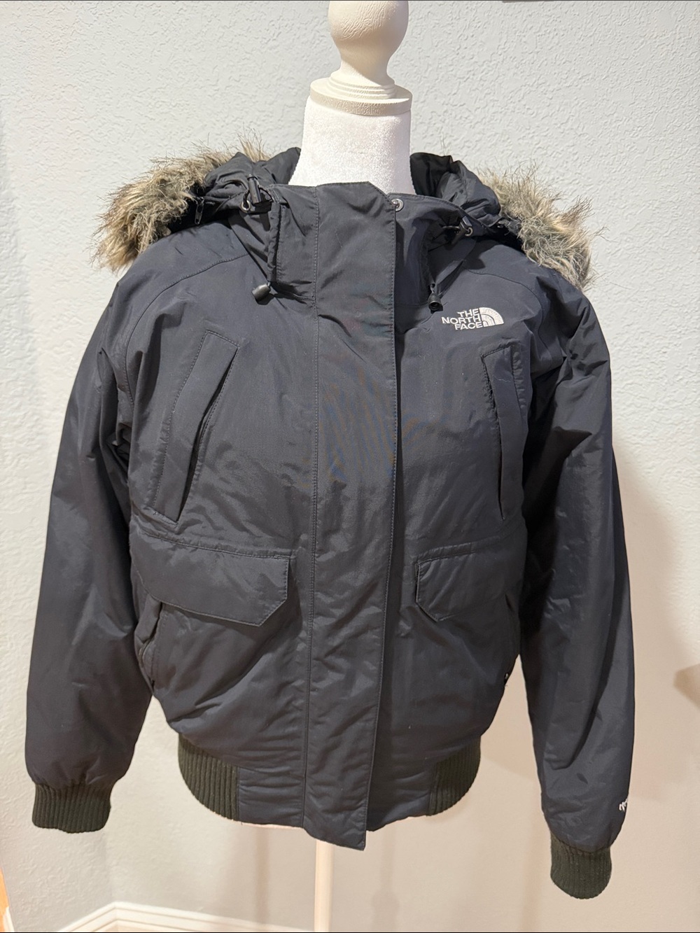 The North Face Black Hooded Parka with Faux Fur Trim